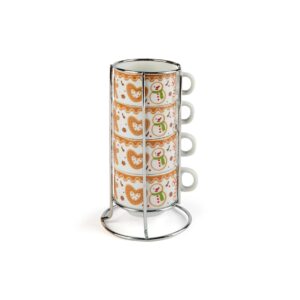 Tazzine caffè, 4 pezzi, con supporto, porcellana