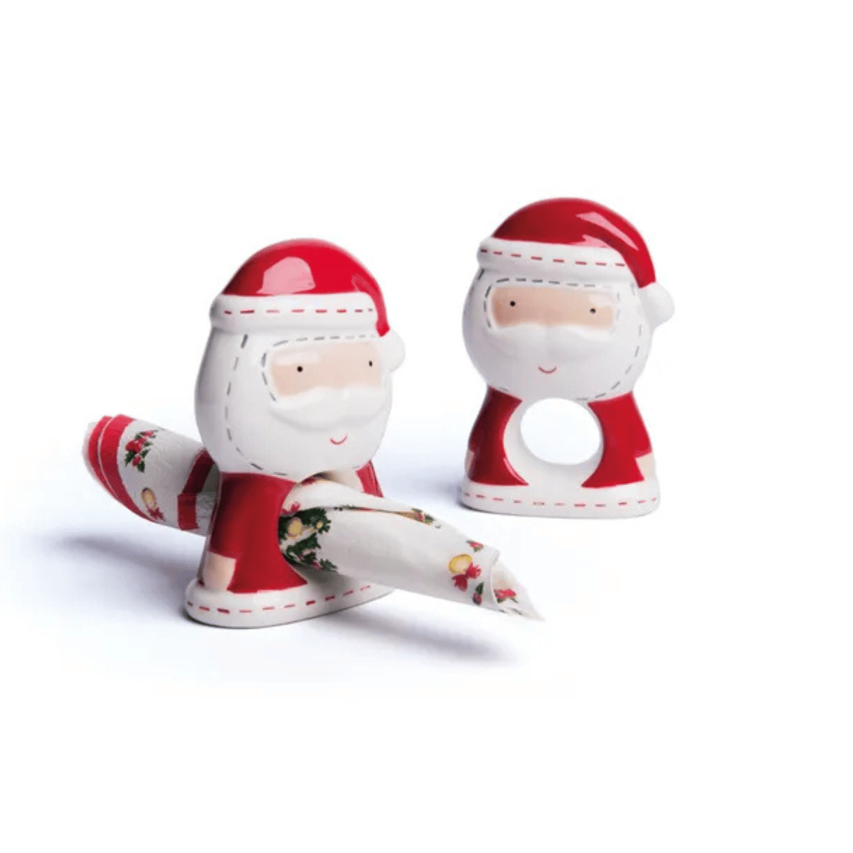 Excelsa set 6 portatovaglioli Santa Claus ceramica 9,5xH9x6,5 cm multicolore