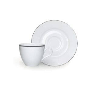 Excelsa Platinum Tazza Caffe' con Piattino, Porcellana, Bianco/Bordo Argento, 12x12x6 cm