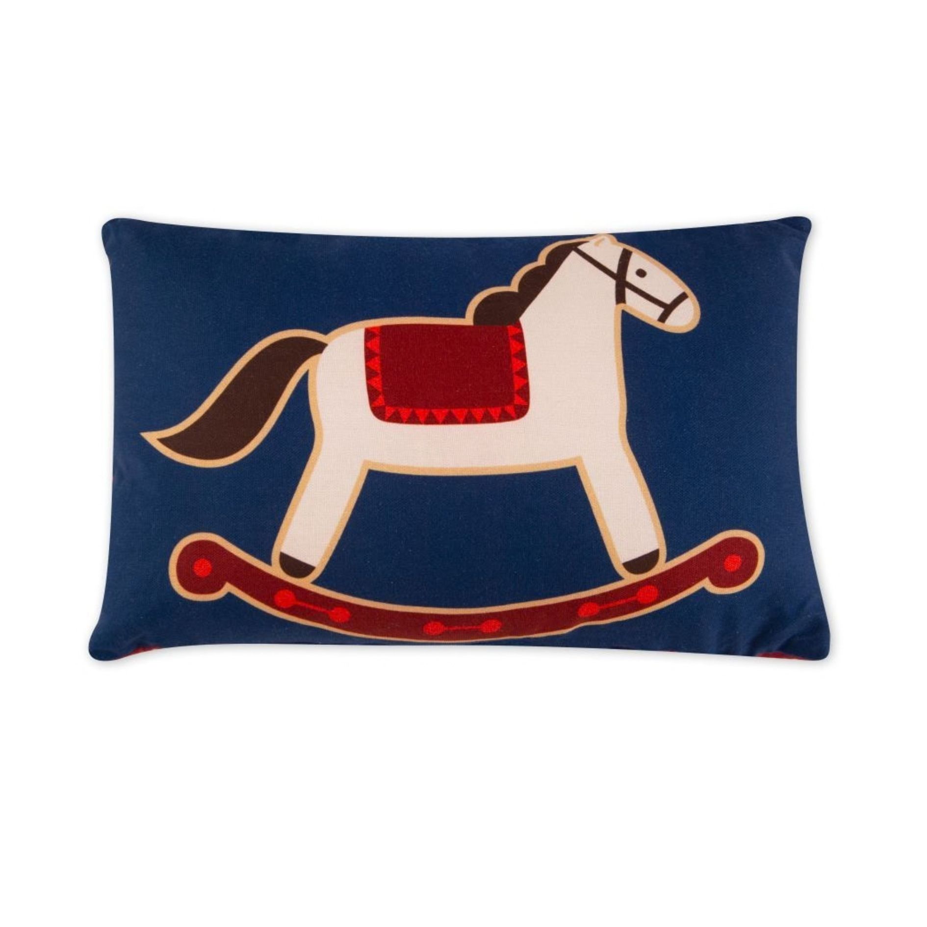 Cuscino decorativo, natalizio, cavallino a dondolo, 45x30 cm