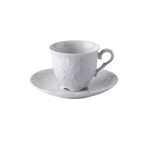 Tazze caffé con piattino ELISA ROCOCO' , porcellana bianco
