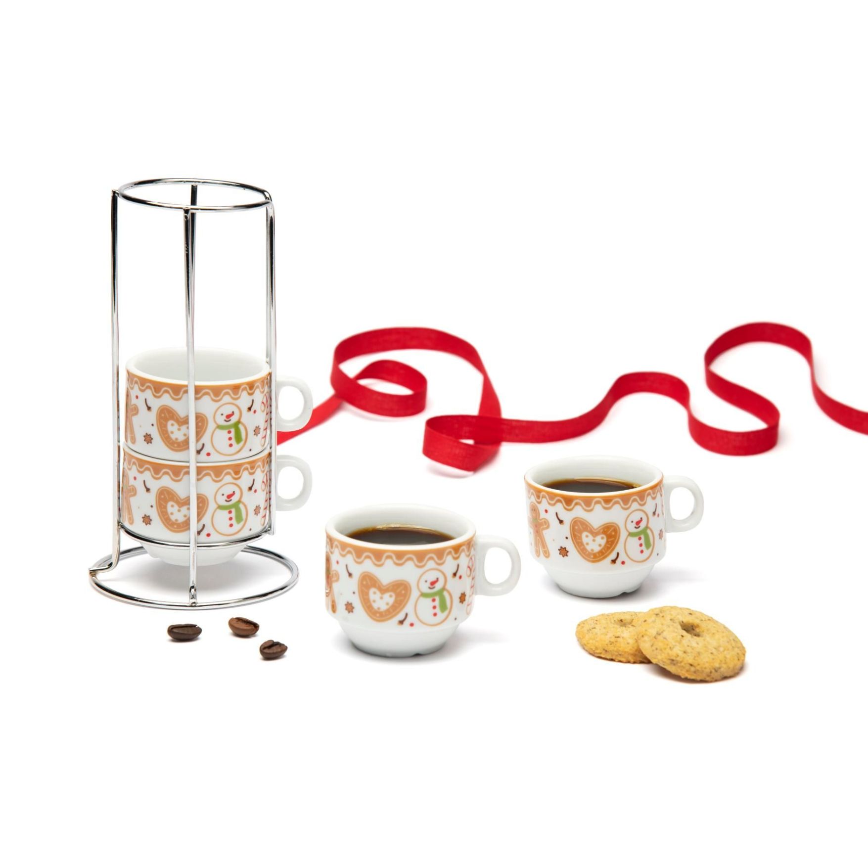 Tazzine caffè, 4 pezzi, con supporto, porcellana - immagine 6