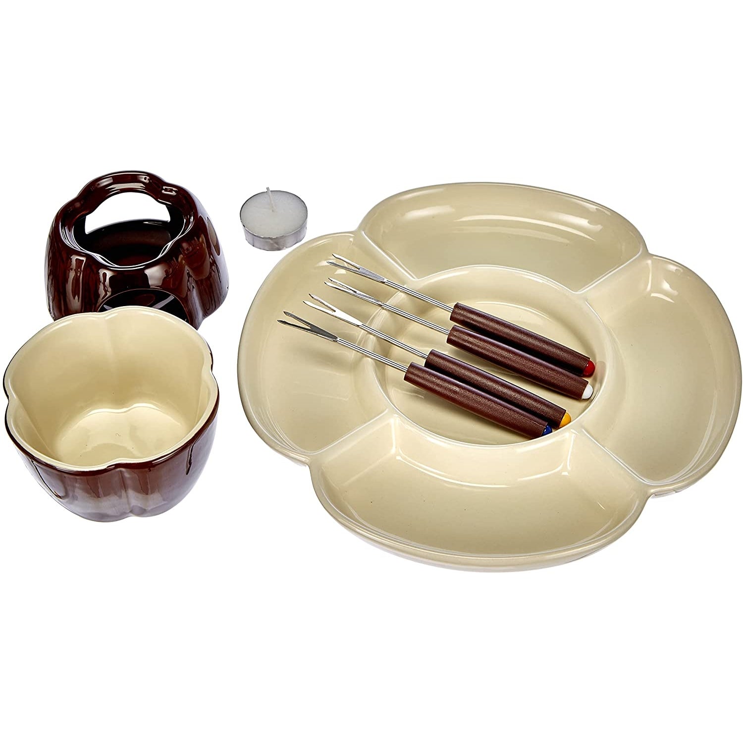 Set Chocolate per fonduta, 8 pezzi in ceramica, con piatto a servire - immagine 3