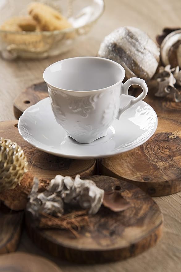 Tazze da tè con piattino ELISA ROCOCO' , porcellana bianco - immagine 2