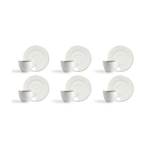 Set Gold 6 tazzine con piattino, bianco, porcellana, bordo oro