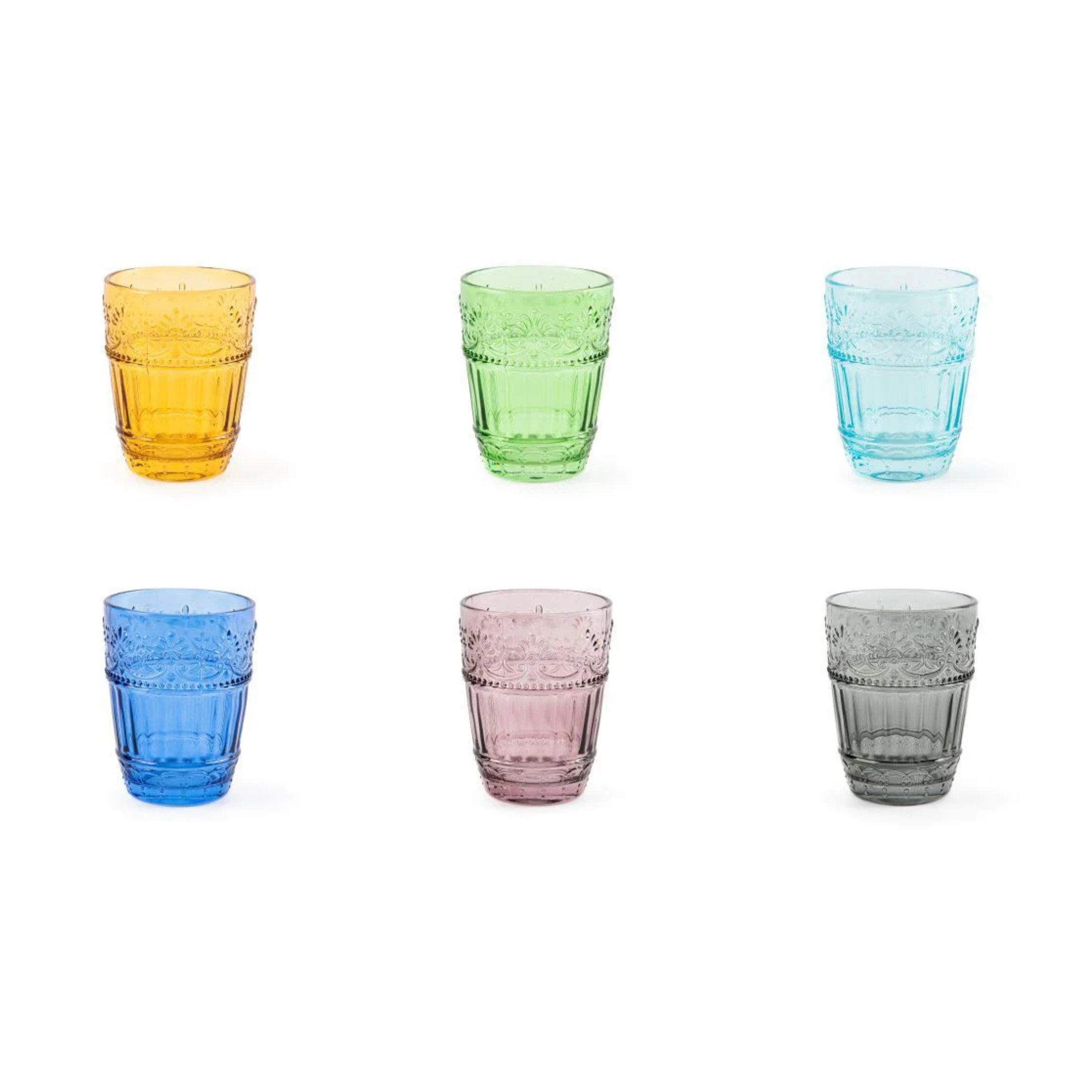 Bicchieri acqua COUNTRY FLOWER, multicolore, vetro colorato in pasta ml 300 - immagine 2
