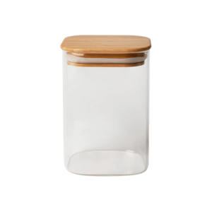 Eco Living Barattolo con Coperchio in Bambù, 1 L., Vetro Borosilicato