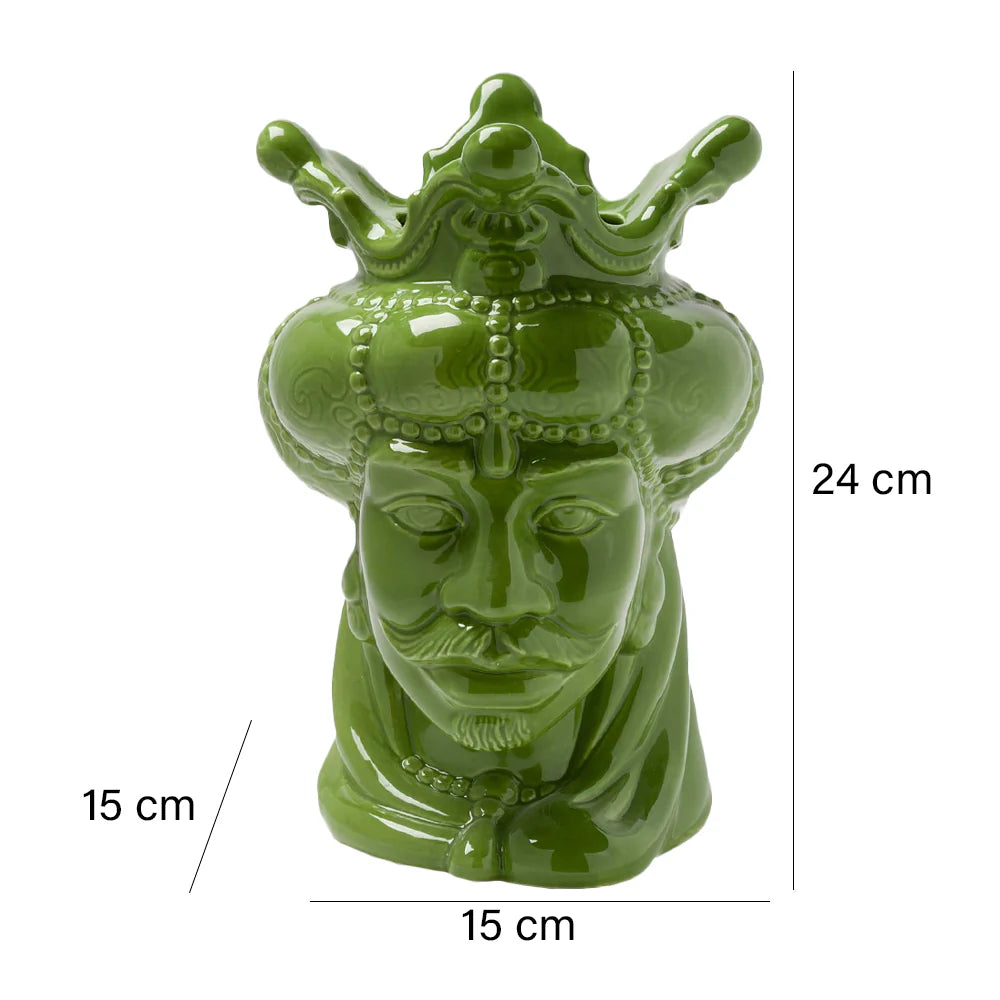 VASO RE TESTA DI MORO DIPINTA A MANO VERDE - immagine 3
