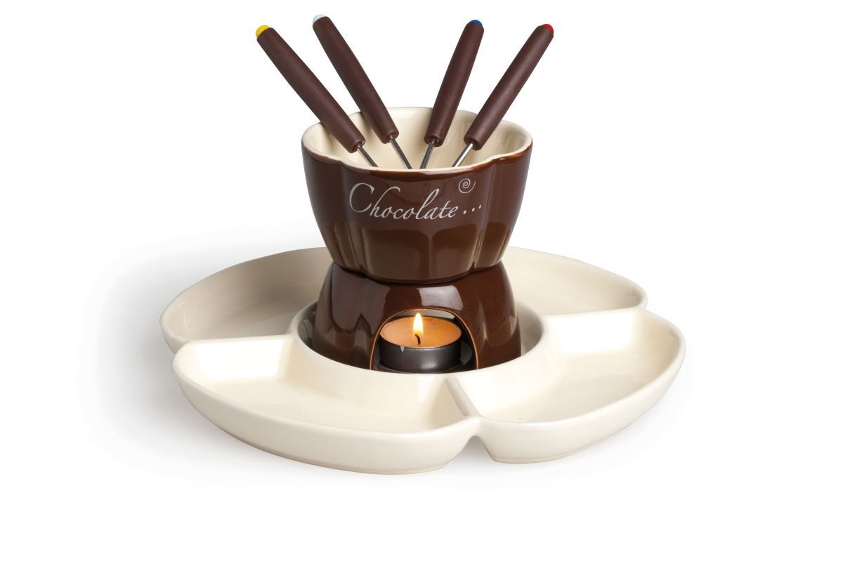 Set Chocolate per fonduta, 8 pezzi in ceramica, con piatto a servire - immagine 2
