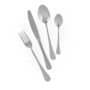 Set di posate, 24 pezzi, argentato, finitura martellinata