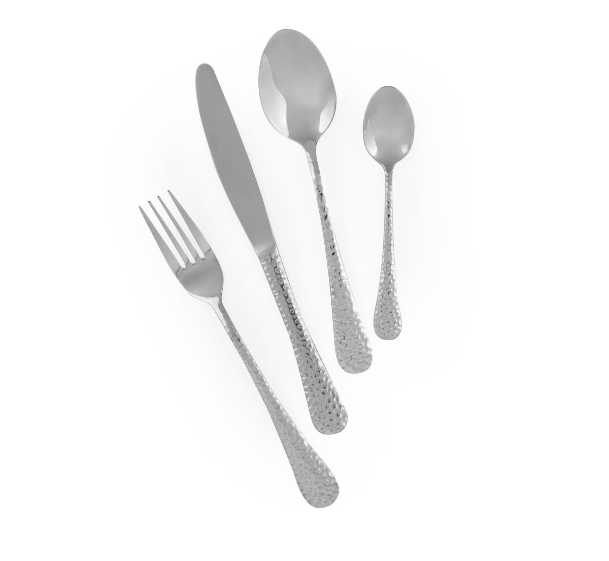 Set di posate, 24 pezzi, argentato, finitura martellinata