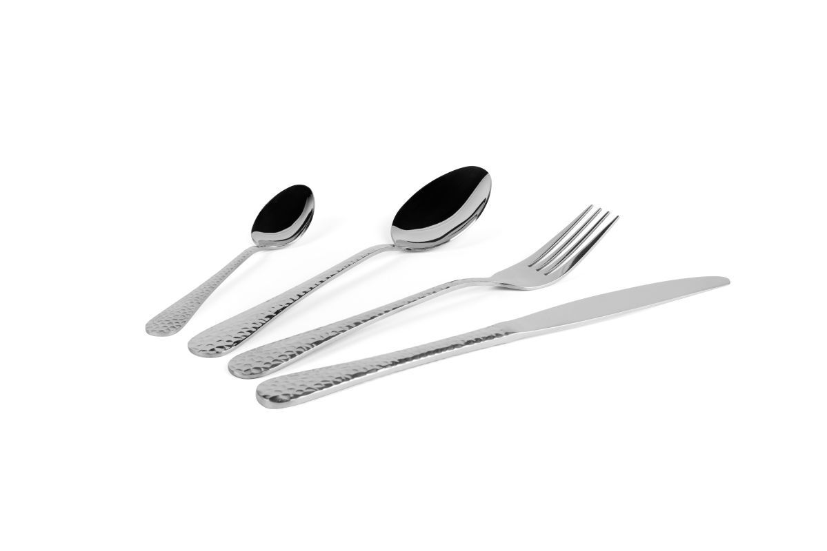 Set di posate, 24 pezzi, argentato, finitura martellinata - immagine 3