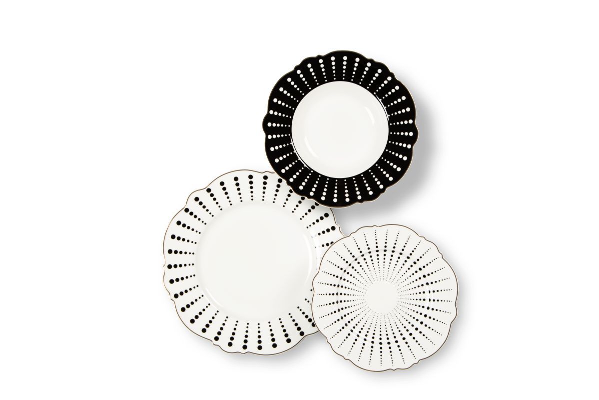 Servizio piatti Alice , geometrie filo oro, porcellana, 18 pezzi - immagine 3
