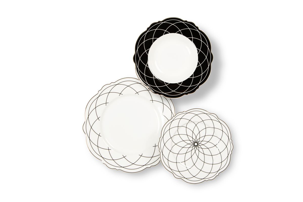 Servizio piatti Alice , geometrie filo oro, porcellana, 18 pezzi - immagine 7