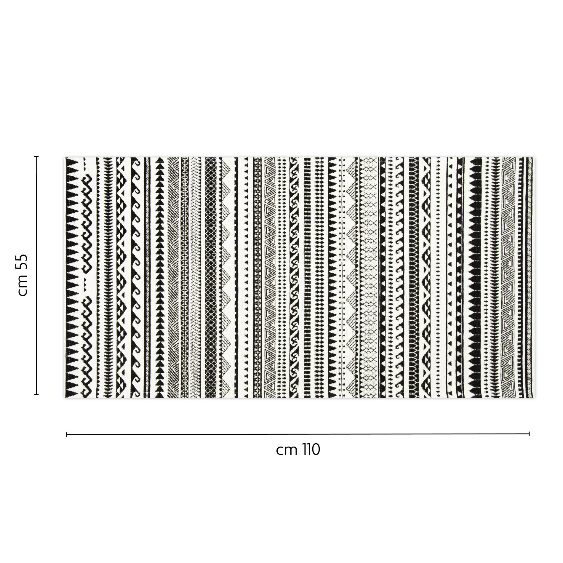 Passatoia ETNICO, bianco e nero, 55x110 cm