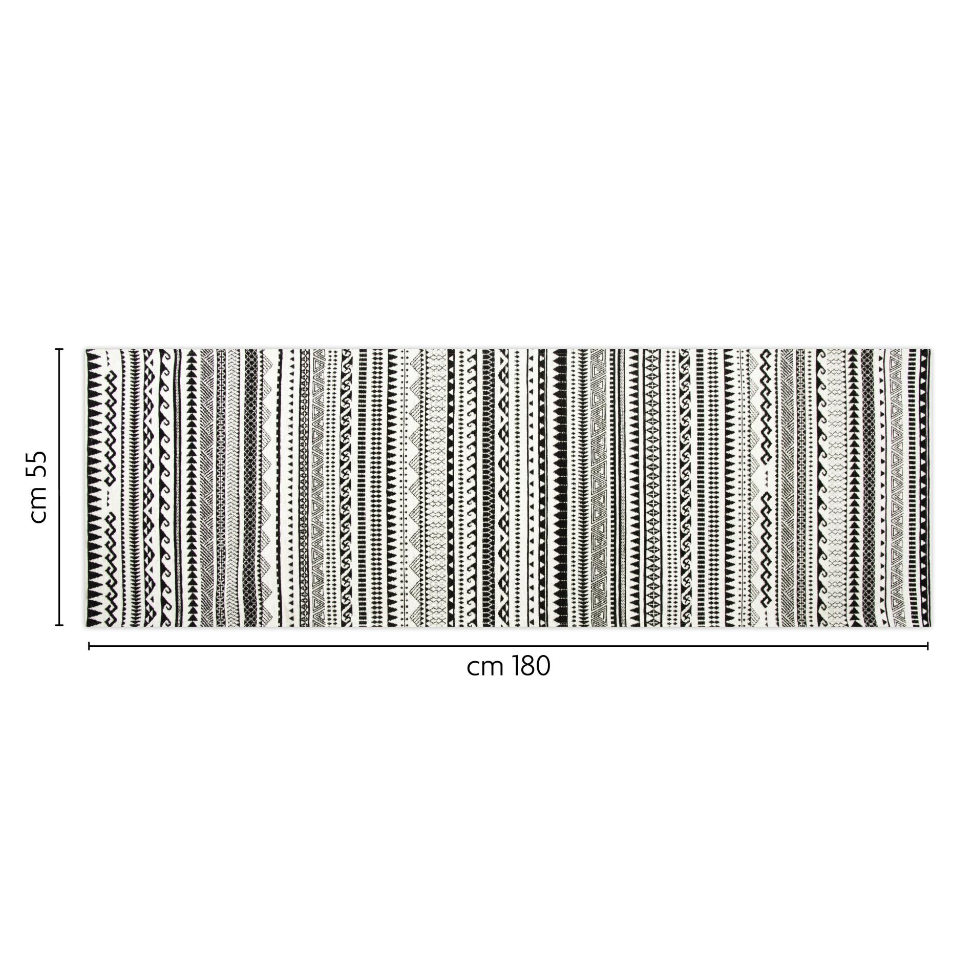 Passatoia ETNICO, bianco e nero, 55x180 cm