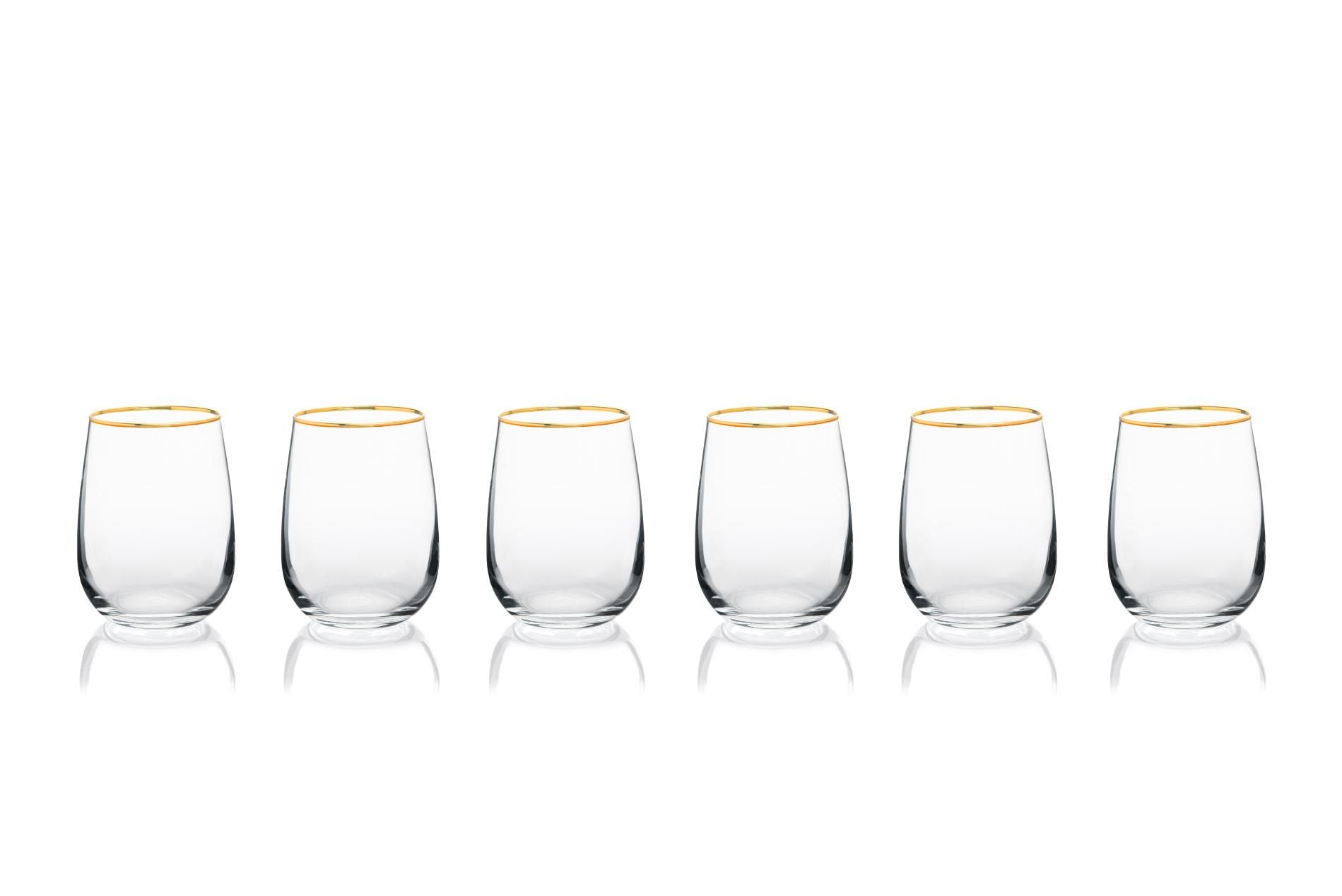 Bicchieri Gold acqua, 6 pezzi, vetro trasparente, filo oro ml 470 - immagine 5