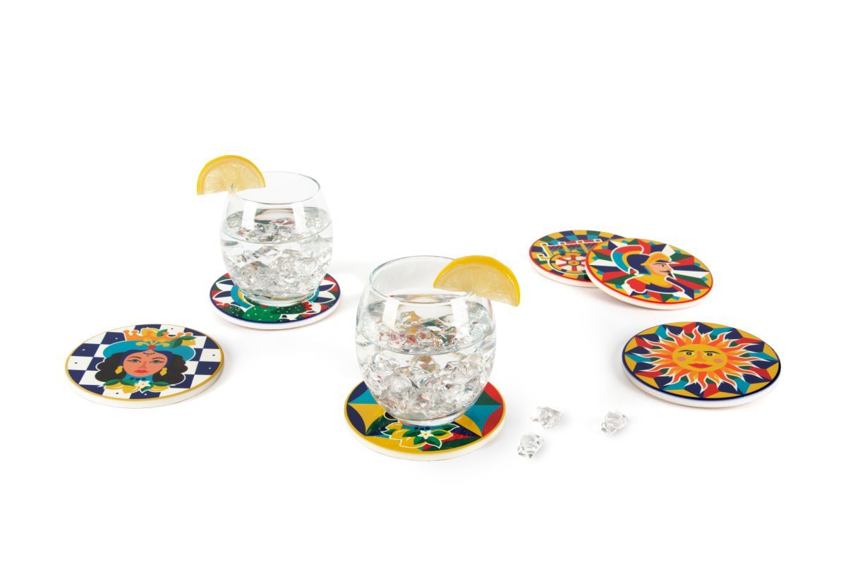 Sottobicchieri, 6 pezzi, ceramica, stile siciliano - immagine 2