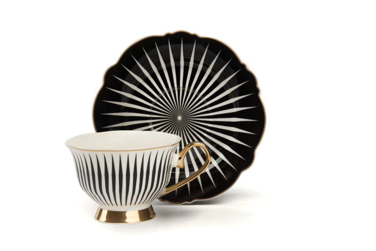 Set 4 tazze con piattino, bianco, porcellana, bordo oro - immagine 3