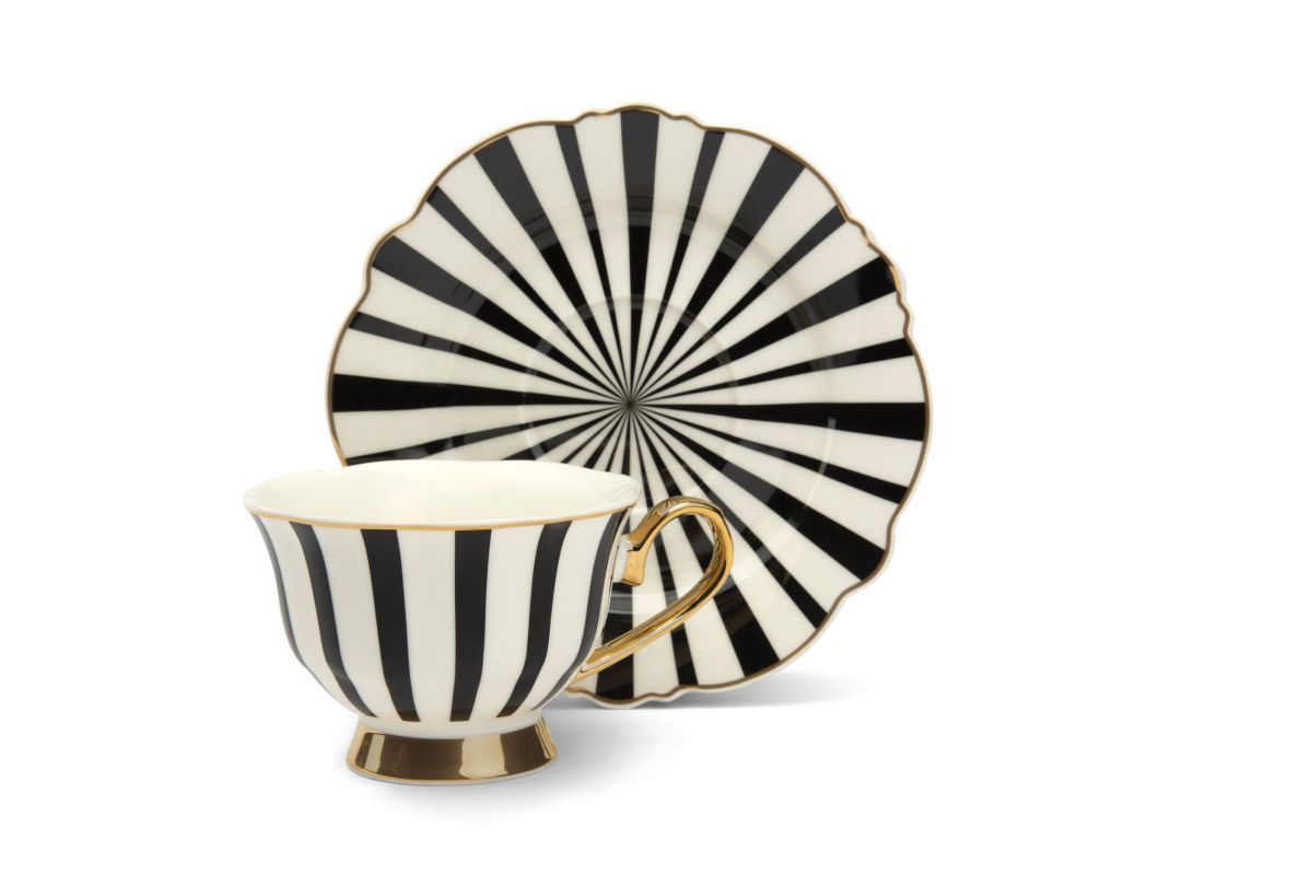 Set 4 tazze con piattino, bianco, porcellana, bordo oro - immagine 5