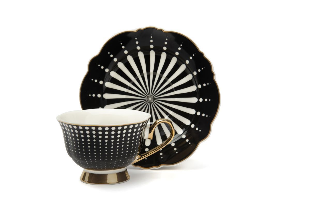 Set 4 tazze con piattino, bianco, porcellana, bordo oro - immagine 6