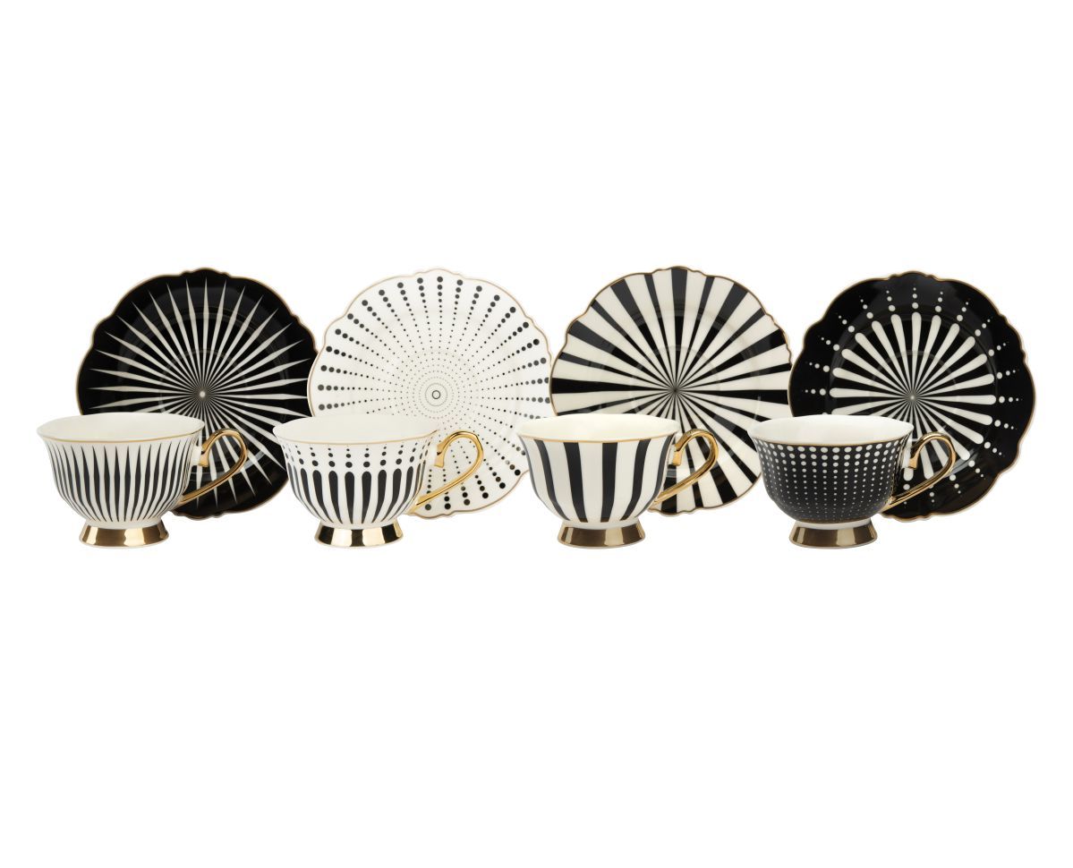 Set 4 tazze con piattino, bianco, porcellana, bordo oro - immagine 2