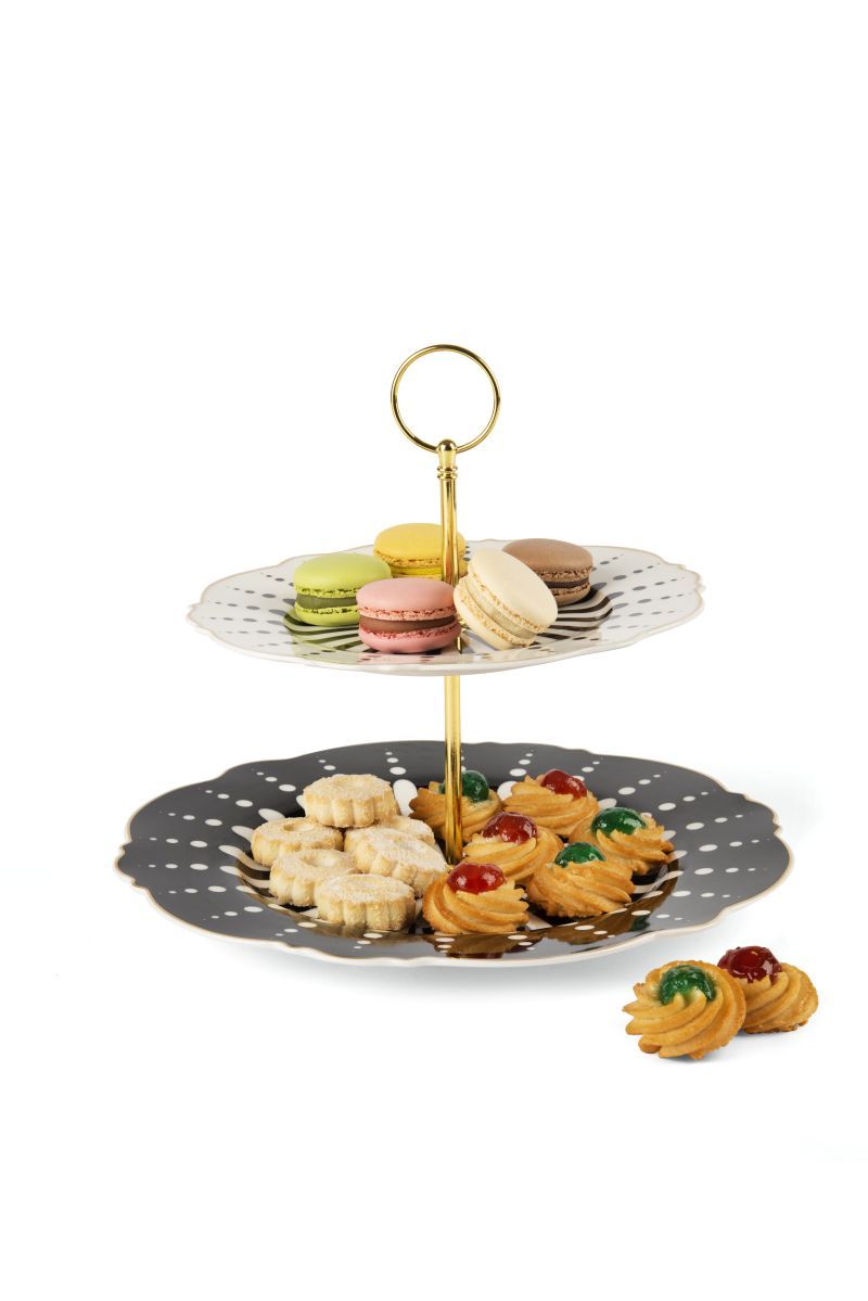 Alzata per dolci Alice , porcellana, bordo oro - immagine 2