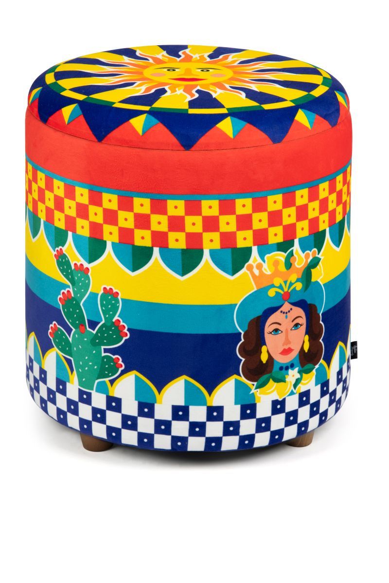 Pouf SICILIAN RHAPSODY con contenitore, imbottito, stile siciliano - immagine 3