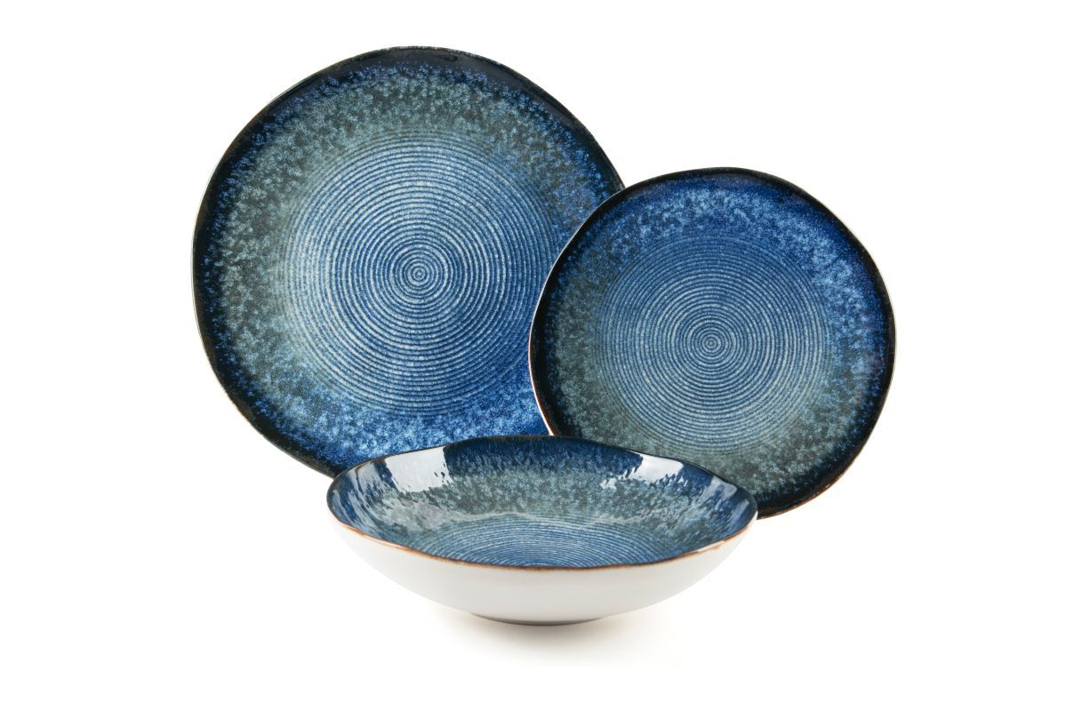 Piatto fondo 21cm POSEIDONE, decorazione digitale blu con motivo a spirale - immagine 3