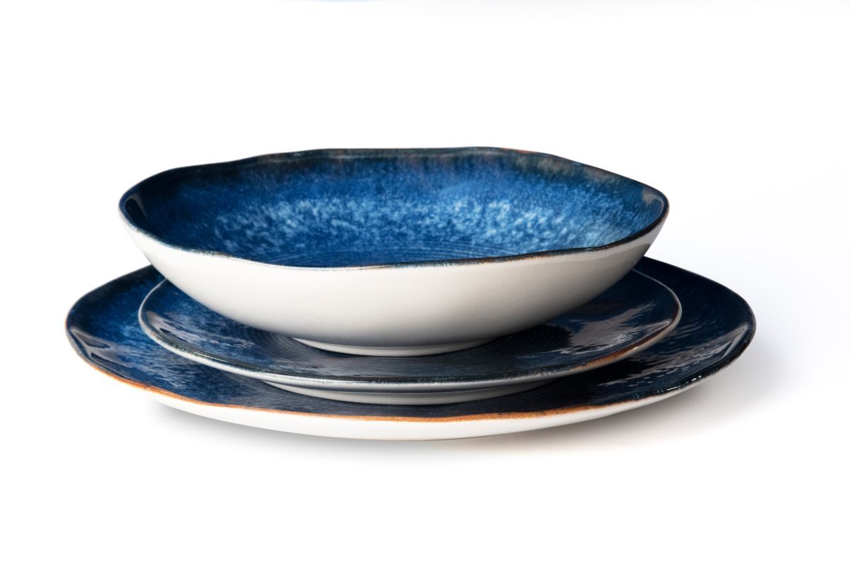 Servizio piatti POSEIDONE, effetto artigianale, 3 pezzi, ceramica - immagine 10