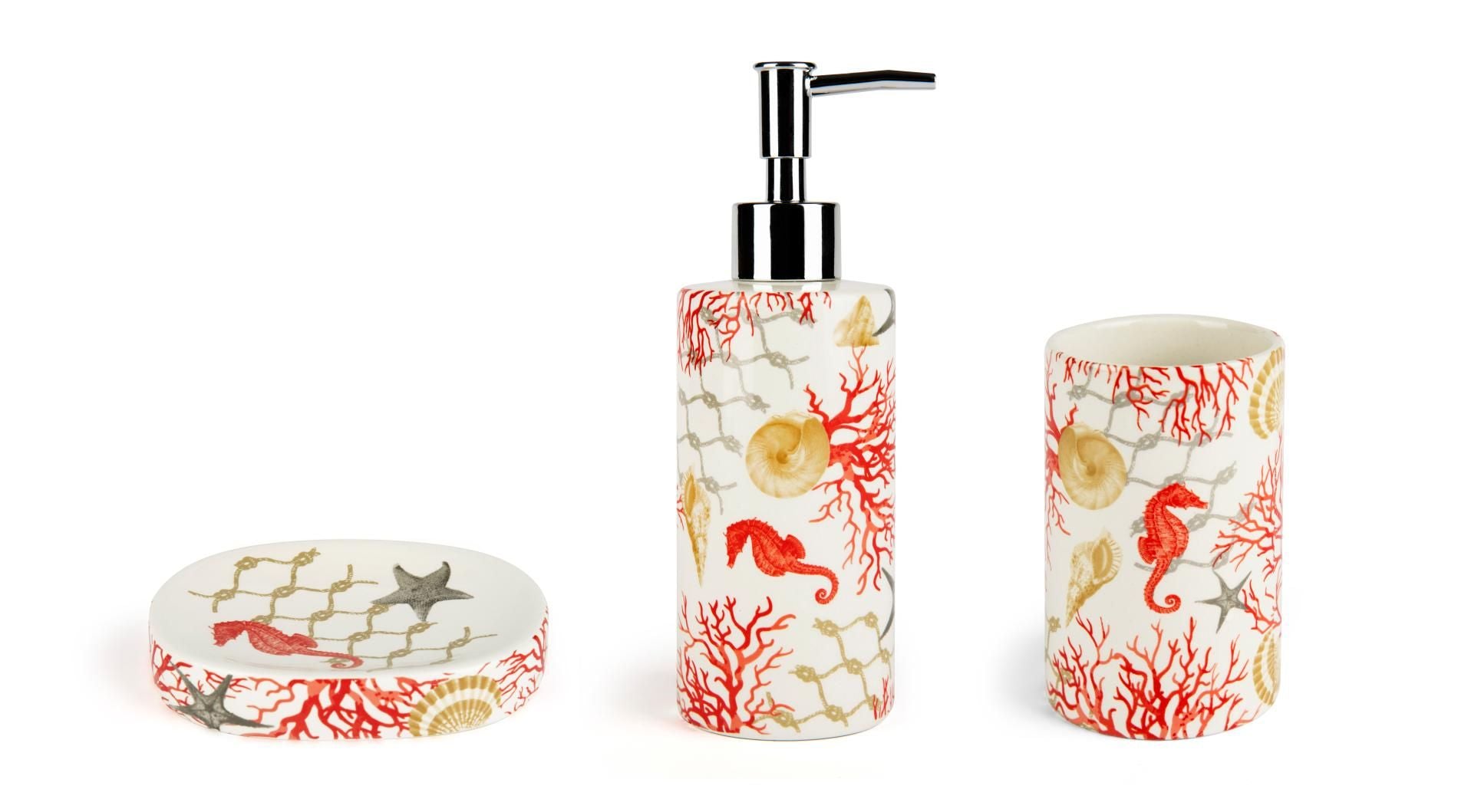 Accessori bagno in set CORAL, 3 pezzi, conchiglie e coralli - immagine 4