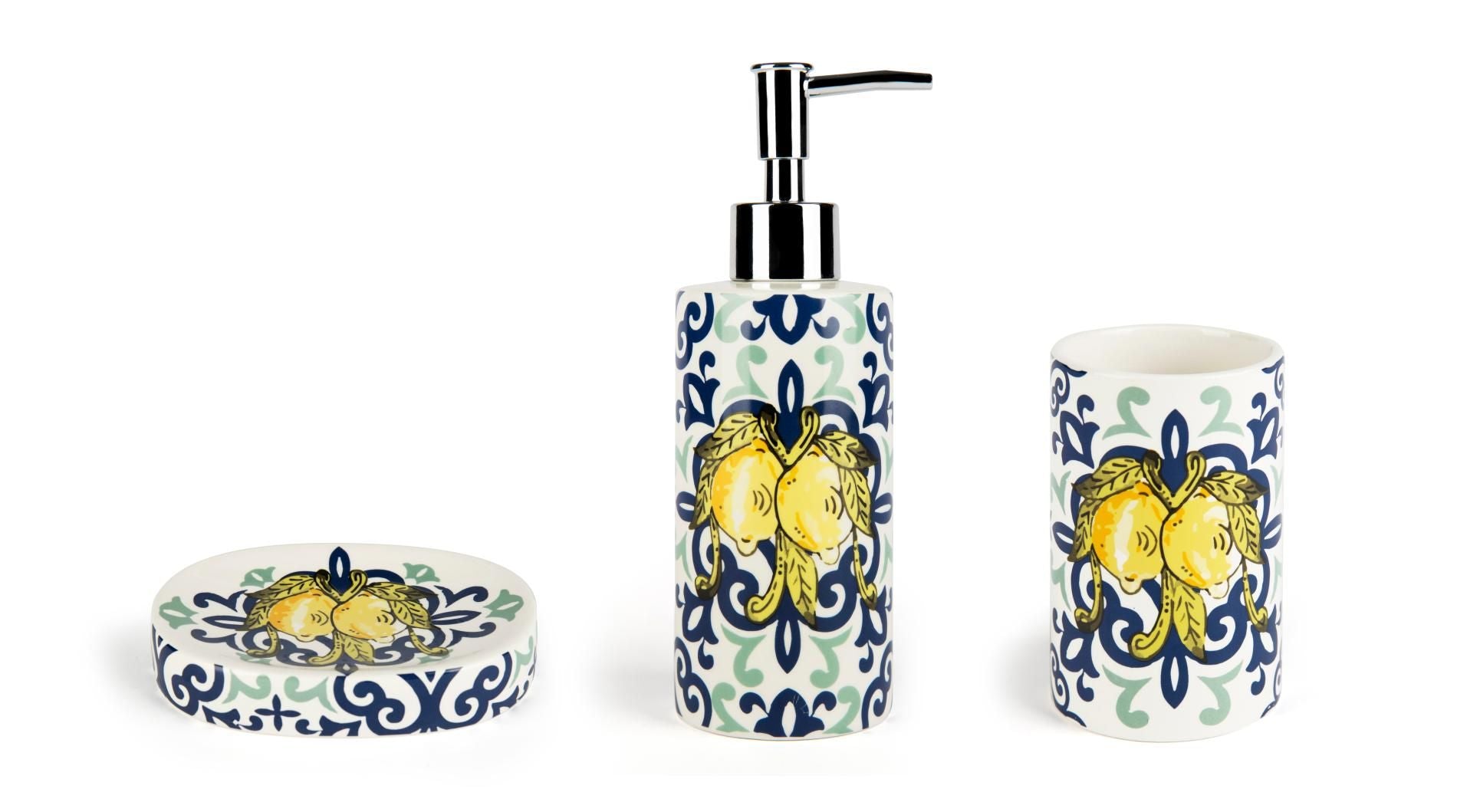 Accessori bagno in set AMALFI, 3 pezzi, limoni, mediterraneo - immagine 5