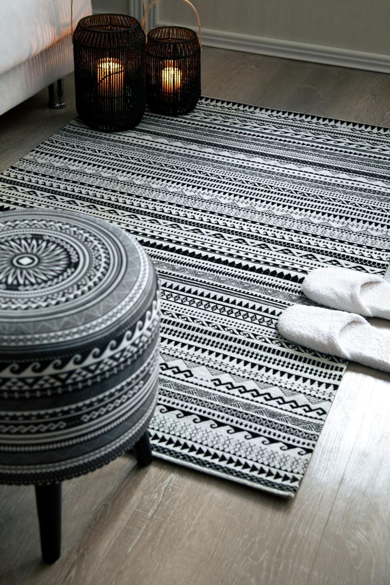 Tappeto ETNICO, stile etnico, bianco e nero, 165x110 cm - immagine 5