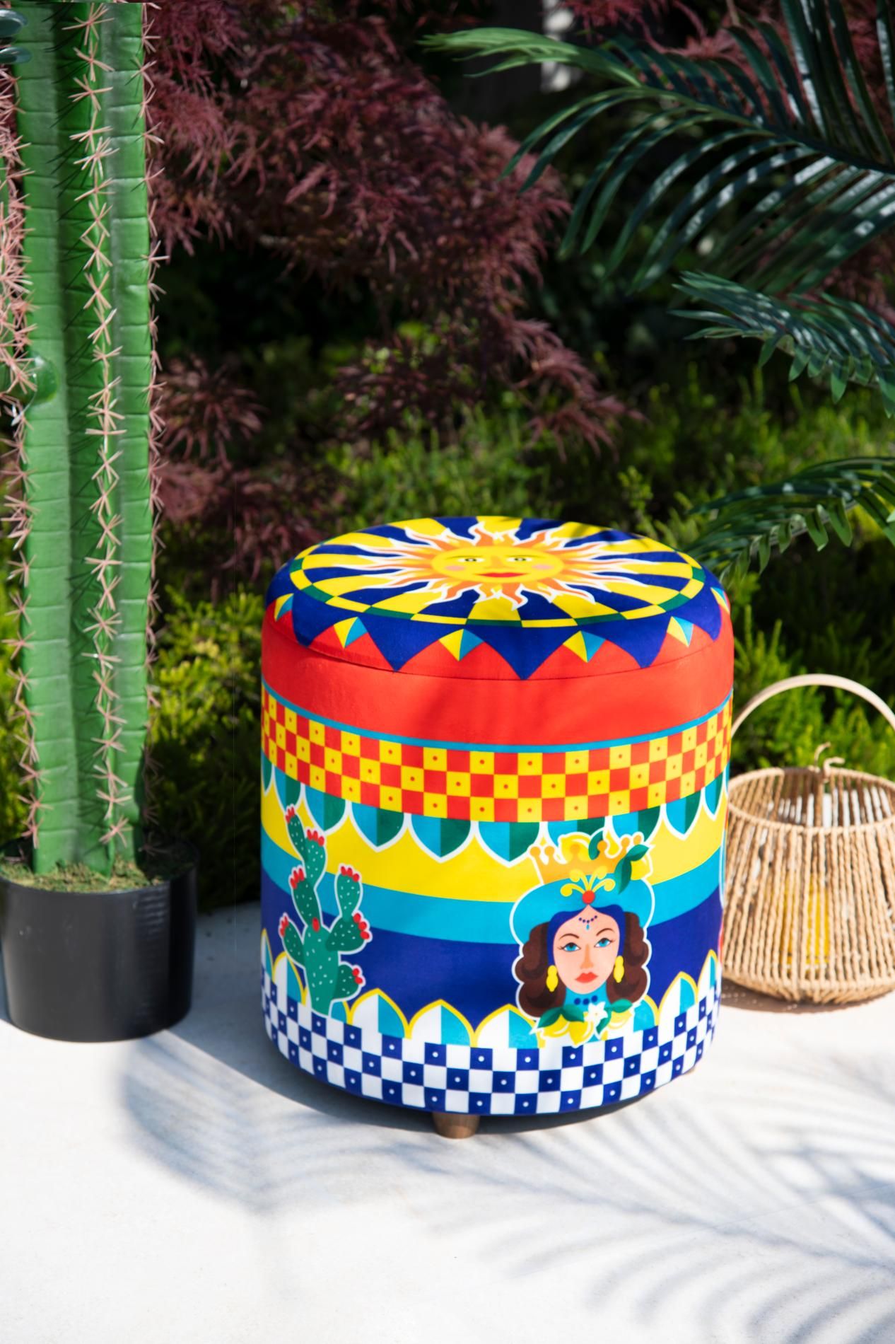 Pouf SICILIAN RHAPSODY con contenitore, imbottito, stile siciliano - immagine 10