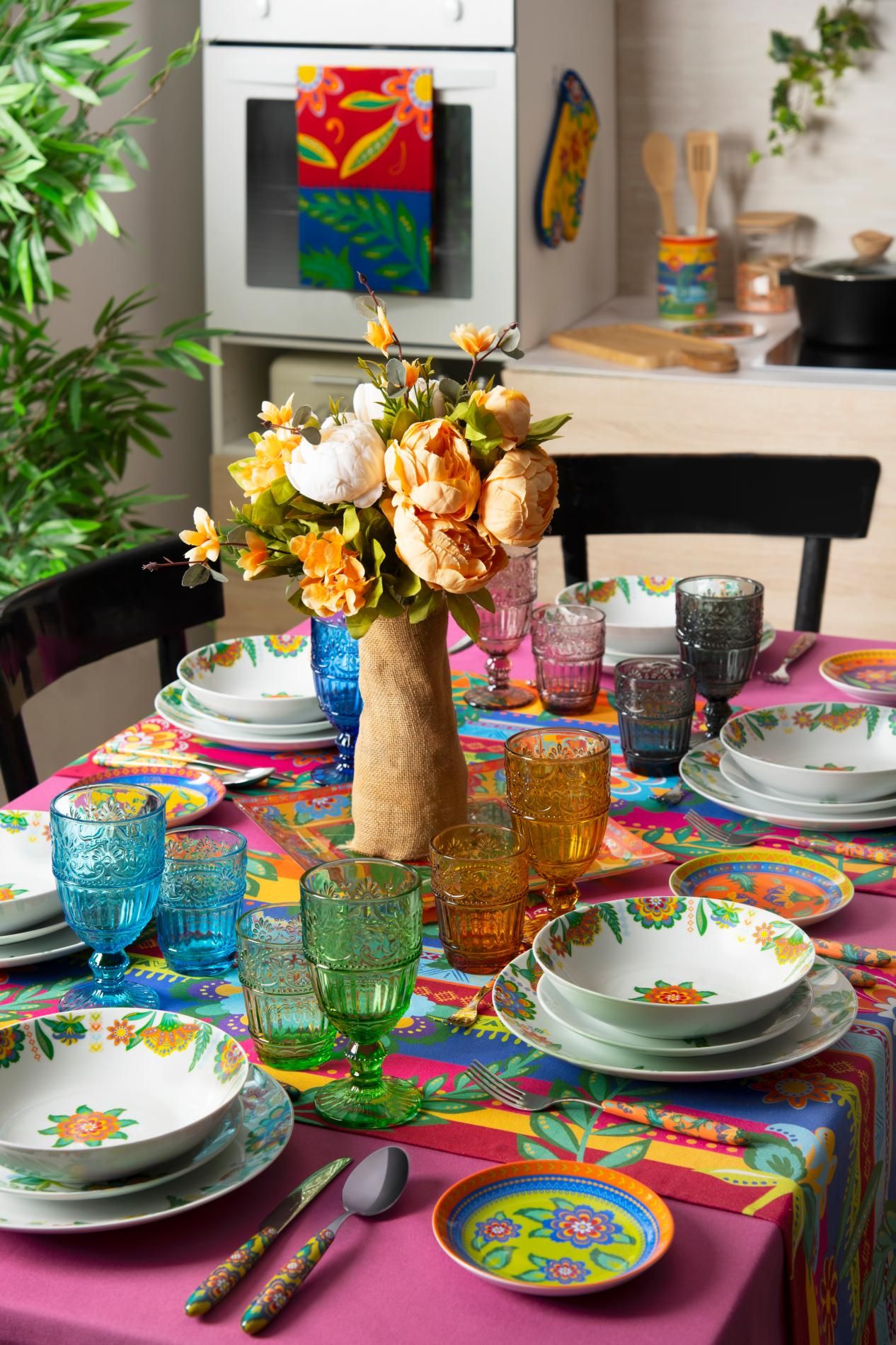 Bicchieri acqua COUNTRY FLOWER, multicolore, vetro colorato in pasta ml 300 - immagine 10