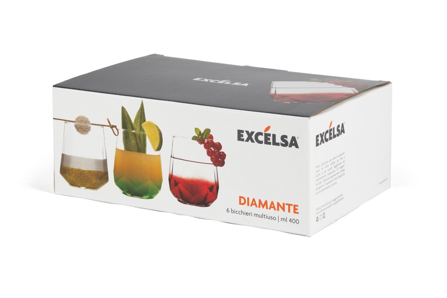 Bicchieri acqua DIAMANTE, 6 pezzi, vetro trasparente ml 400 - immagine 6