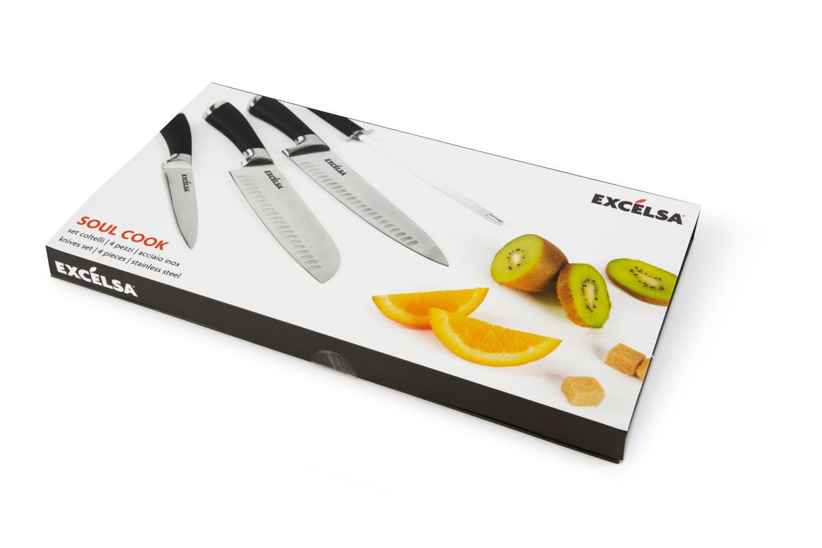4 coltelli manico nero, acciaio inox, con affilacoltelli - immagine 3