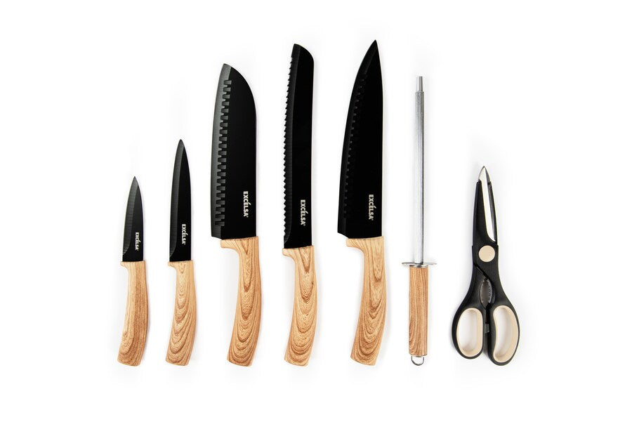 Ceppo coltelli 8 pezzi Black Wood in acciaio - immagine 2