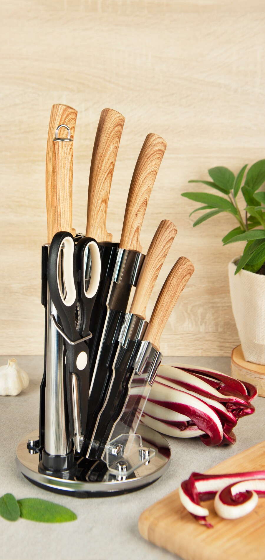 Ceppo coltelli 8 pezzi Black Wood in acciaio - immagine 4
