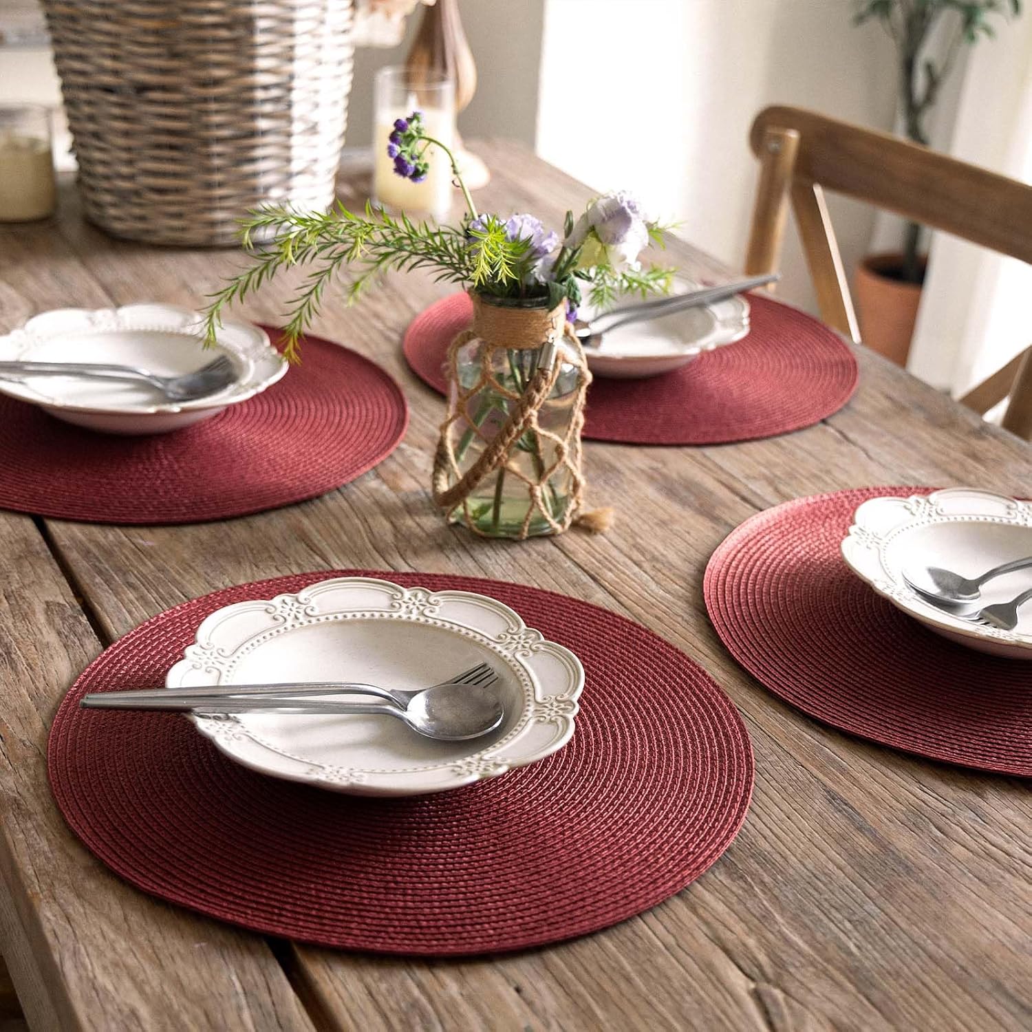 Set di 6 tovagliette rotonde bordeaux - immagine 3